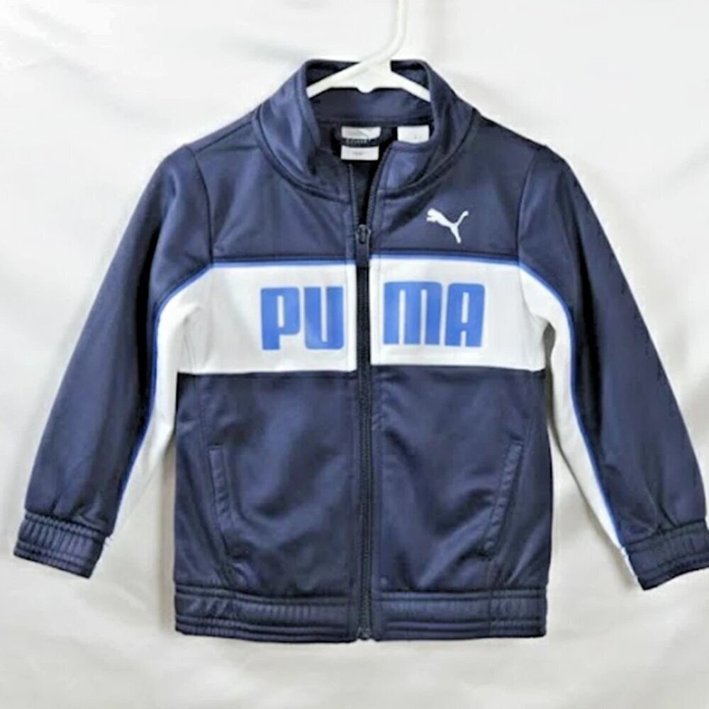 PUMA Boys Track Jacket Size 24M Navy Blue White Full Zip Athletic With Logo - Picture 1 of 4